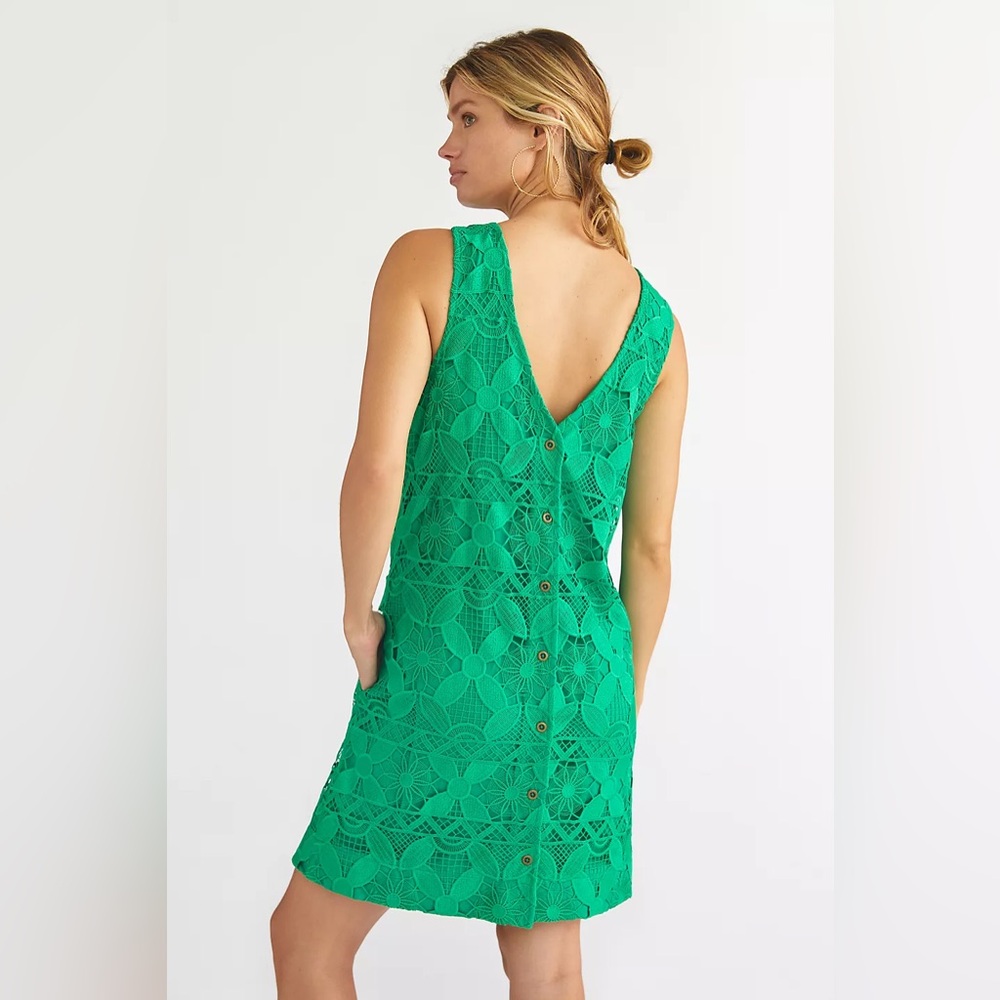 Anthropologie Green Lace Mini Dress
